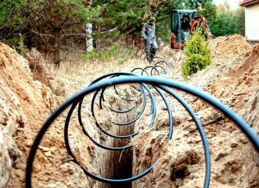 Heavy equipment digging trench