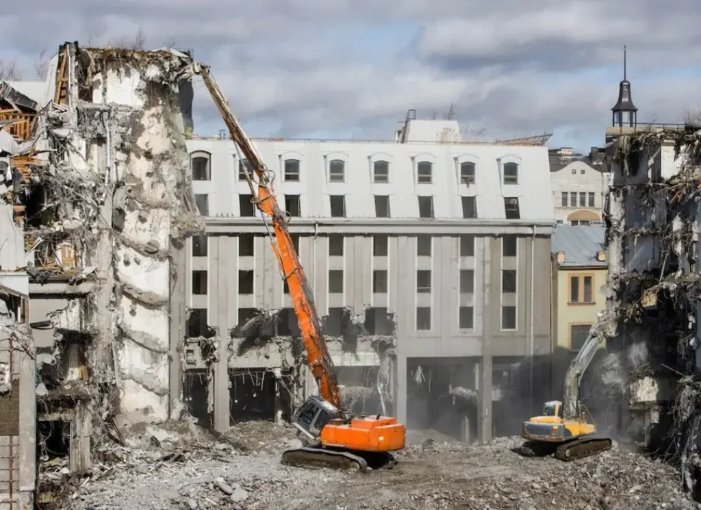 Building demolition in progress.